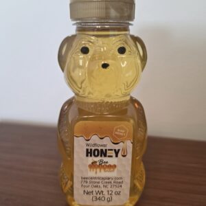 Bear-shaped bottle of wildflower honey